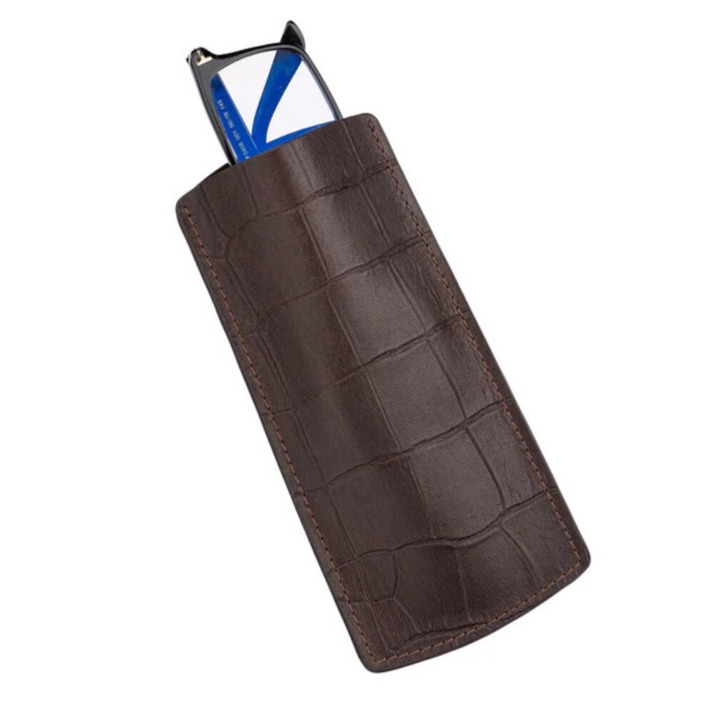 Calfskin Glasses Case – Alligator Effect, Luxury Feel - Hickory Color